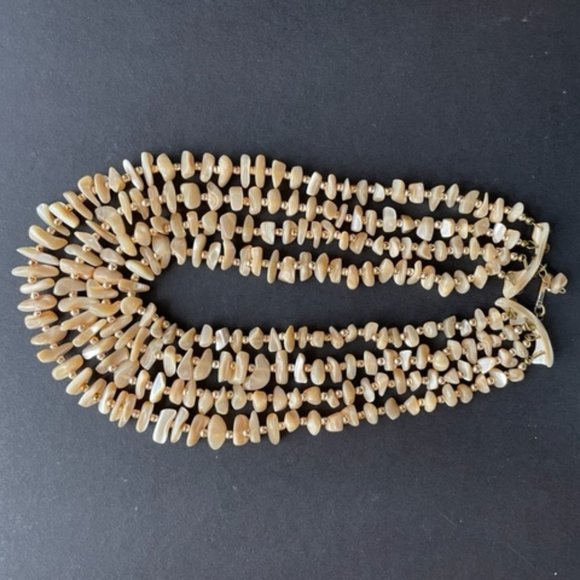 MID-CENTURY Handmade JAPANESE 4 Strand ABALONE SHARD CHOKER + CLASP NECKLACE - Picture 6 of 11